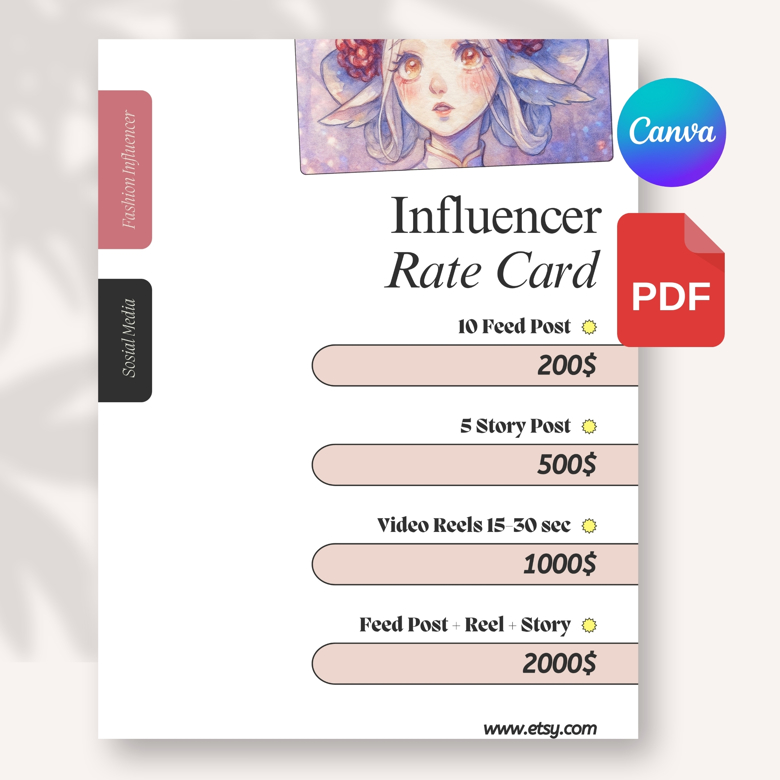 Fashion Influencer Rate Card Template | Editable Canva Pricing Sheet for Social Media | Aesthetic Creator Media Kit | A4 & US L