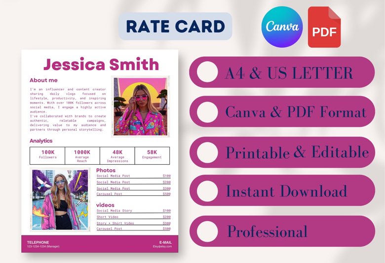Creative Influencer Media Kit & Rate Card | Editable Vibrant Layout with Artistic Collage Style for Colorful Personal Brands