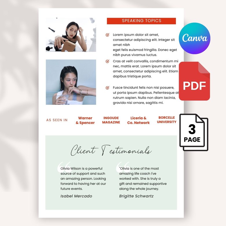 Motivational Speaker Media Kit Template | 6-Page Personal Branding & Podcast Kit for Coaches | Editable Canva Template A4