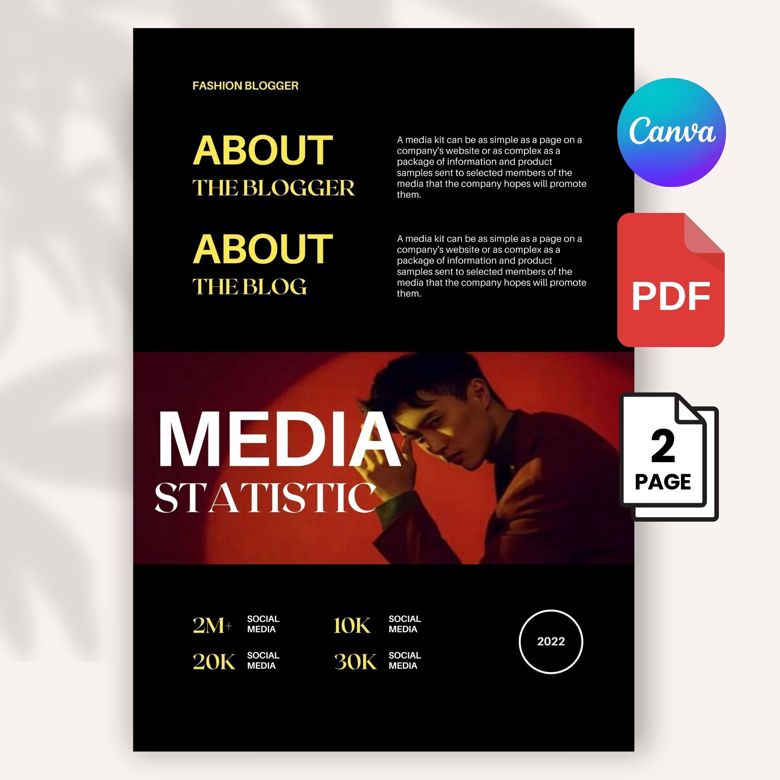 Bold Fashion Blogger Media Kit Template | Editable Canva Press Kit for Male Influencers | A4 Size | Modern & Minimalist Design