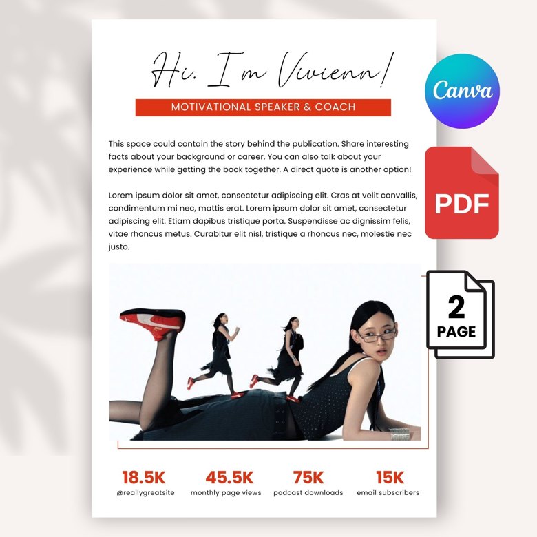 Motivational Speaker Media Kit Template | 6-Page Personal Branding & Podcast Kit for Coaches | Editable Canva Template A4