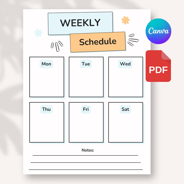 Cute Weekly Schedule Planner | Simple Colorful Kids Layout | Editable Canva Template | Printable PDF