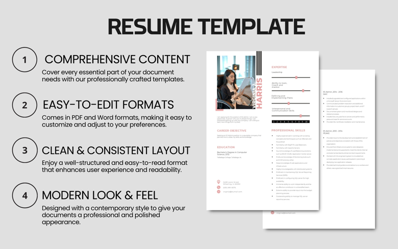 Editable IIS Admin Resume Template - Two Page CV for IT Professionals PDF & Word - Modern Tech Industry Job Application Layout