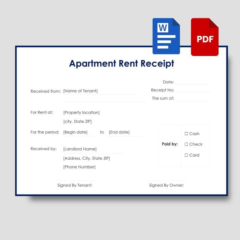 Editable Apartment Rent Receipt Template | Fillable PDF & Word | Rental Payment Proof for Landlords & Tenants