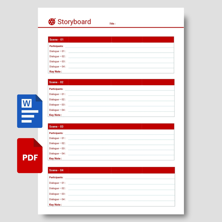 Editable Storyboard Template | Film & Animation Script Planner | Fillable PDF & Word for Scene Dialogue Notes