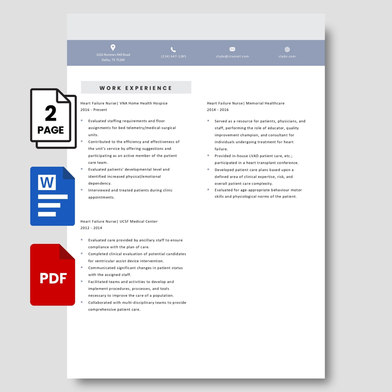 Heart Failure Nurse Resume Template – Professional & Editable CV for Medical Jobs (PDF & Word)