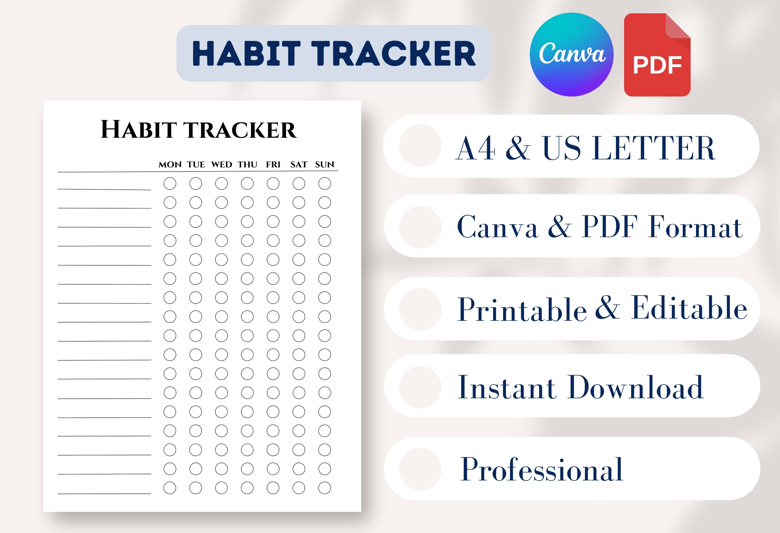 Weekly Habit Tracker | Minimalist Habit Tracker Printable | Self Care & Productivity Planner
