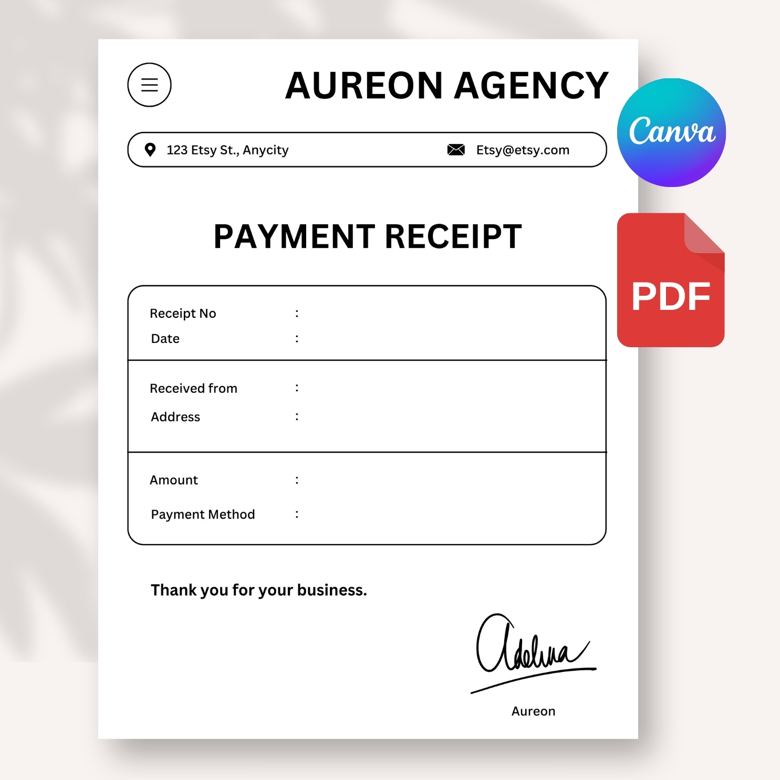 Minimalist Payment Receipt Template – Clean & Professional Invoice for Freelancers, Agencies & Small Business
