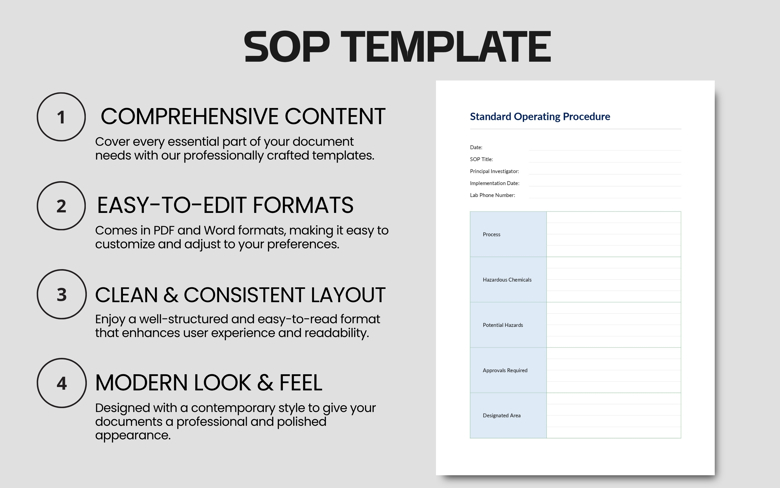 Standard Operating Procedure (SOP) Template | Editable Lab Safety Form in PDF & Word | Research Process Documentation Sheet