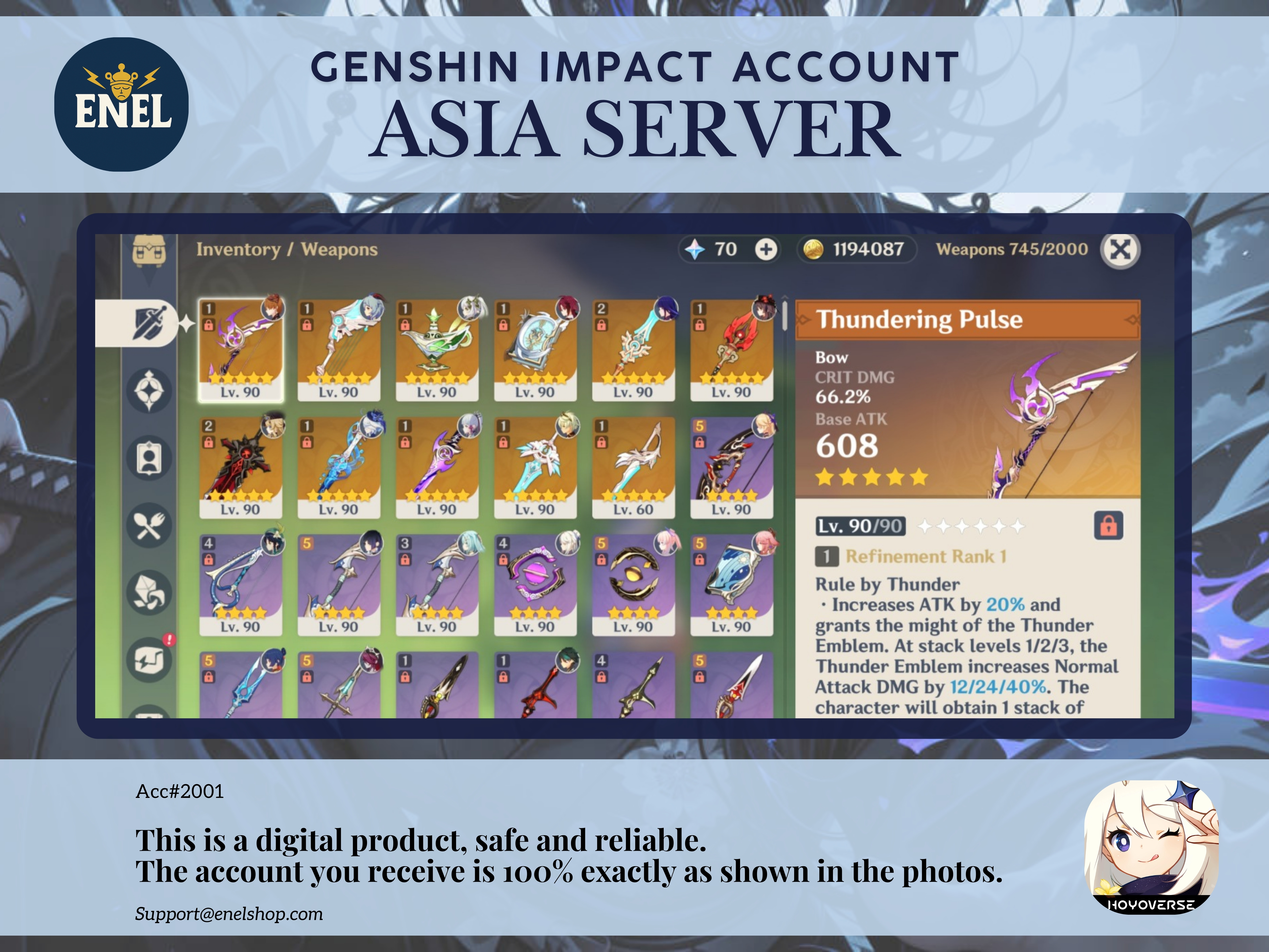Genshin Impact Asia Server Account AR 60