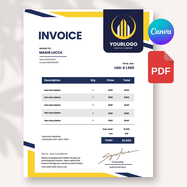 Stand Out with a Stylish Invoice | Perfect for Freelancers, Creatives & Small Business Owners | A4-USLETTER Size | Instant Down