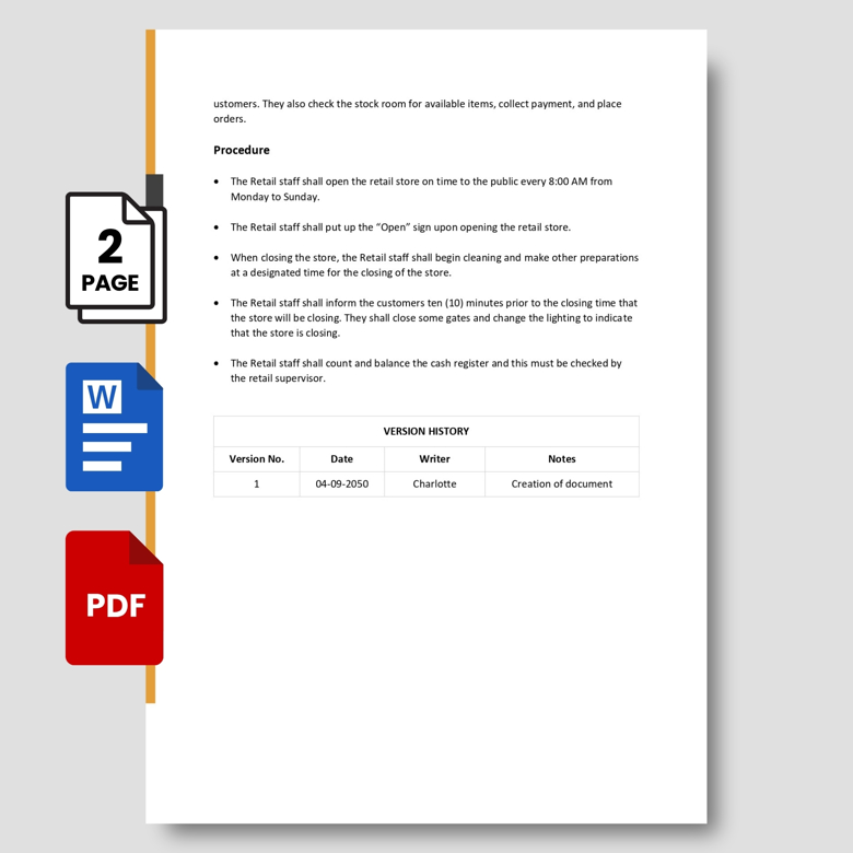 Retail Store SOP Template | Editable Standard Operating Procedure in PDF & Word | Retail Staff & Supervisor Guidelines