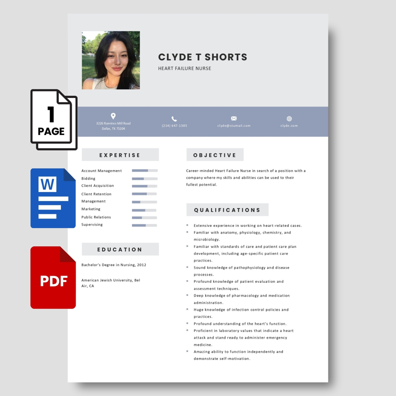 Heart Failure Nurse Resume Template – Professional & Editable CV for Medical Jobs (PDF & Word)