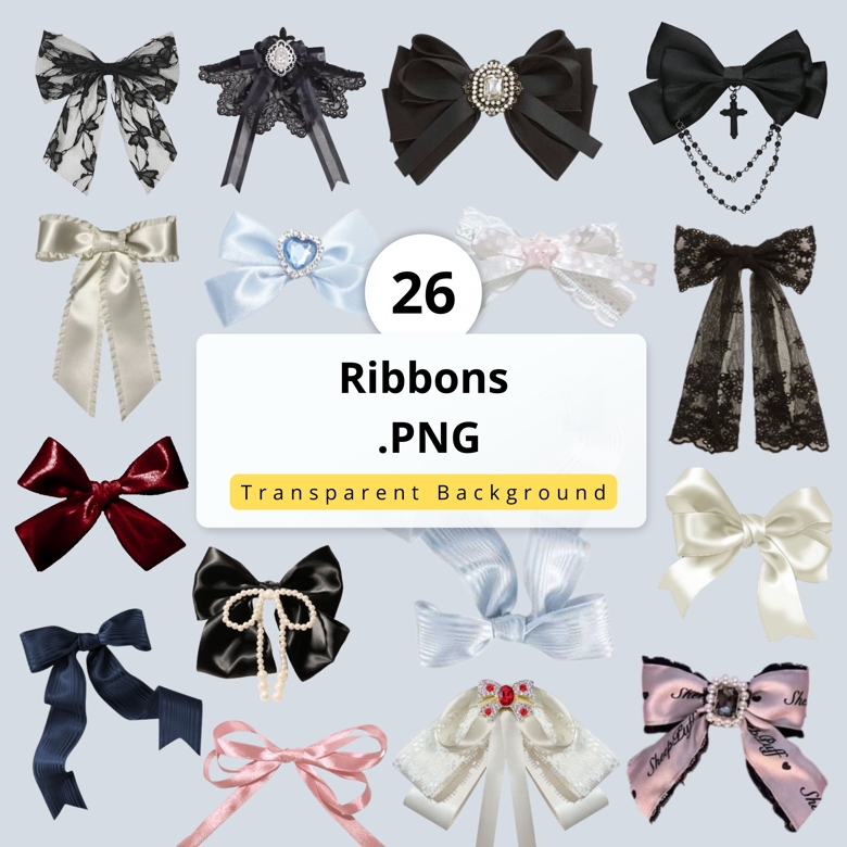 26 Elegant Ribbons PNG Set | Bows, Lace Ribbons, Digital Ribbons
