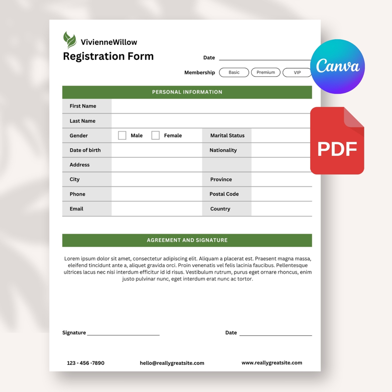 Registration Form Template | Editable Canva Sign-Up Sheet | Membership Application Form | A4 & US Letter