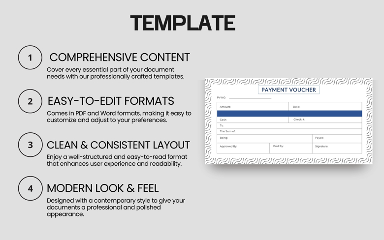 Editable Payment Voucher Template | Printable Cash & Check Receipt Form in PDF & Word | Business Payment Record Slip