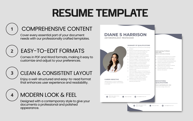 Editable Anthropology Professor Resume Template | Modern CV Layout for Academic Professionals | Word & PDF Format