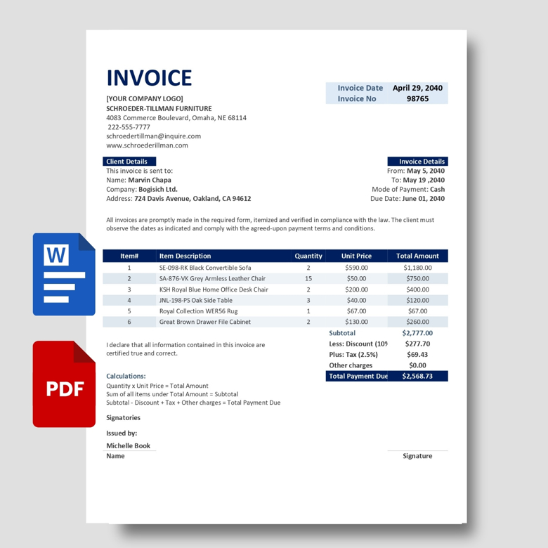 Editable Invoice Template for Small Business | Professional Billing Format | PDF & Word | Instant Download