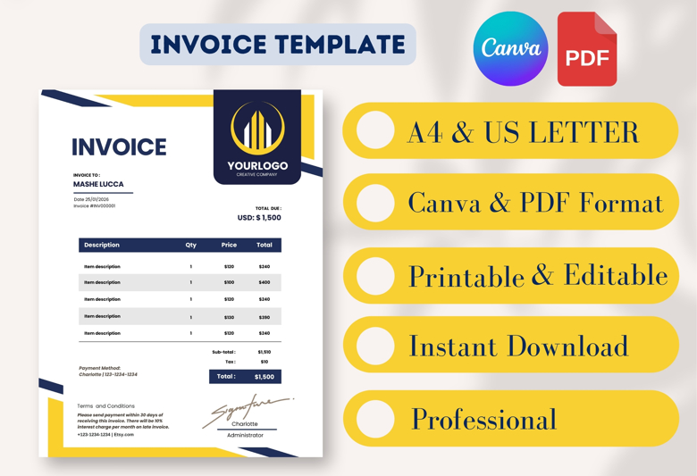 Stand Out with a Stylish Invoice | Perfect for Freelancers, Creatives & Small Business Owners | A4-USLETTER Size | Instant Down