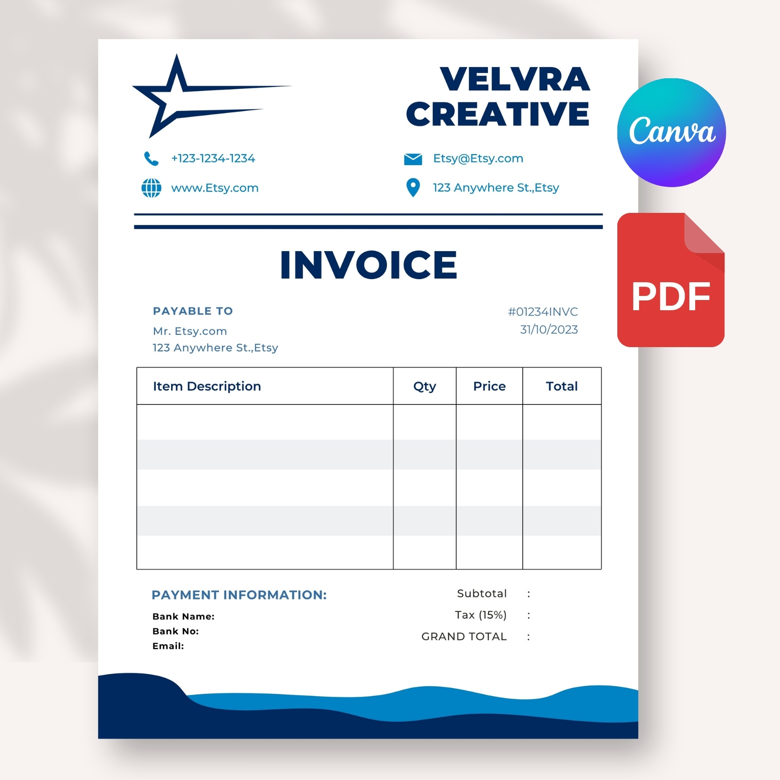 Modern Invoice Template | Editable A4-USLETTER Business Invoice | Printable & Digital Download | Professional Billing for Freel