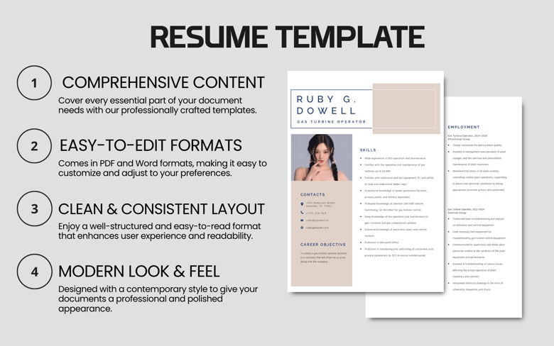 Editable Gas Turbine Operator Resume Template – Professional CV in PDF & Word – Instant Download for Engineers & Technicians