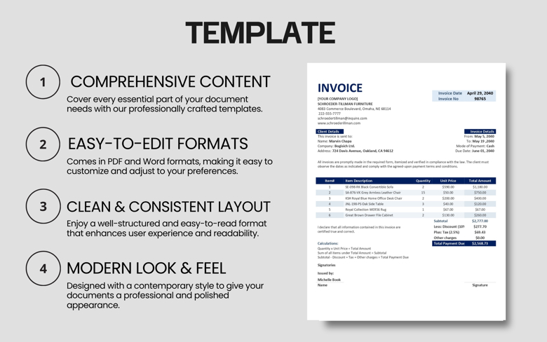 Editable Invoice Template for Small Business | Professional Billing Format | PDF & Word | Instant Download