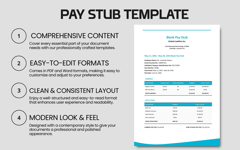 Blank Pay Stub Template | Editable Payroll Slip for Employees | PDF + Word | Simple & Modern Design
