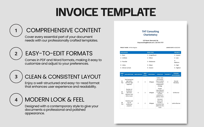 HR Risk Register Template | Editable Risk Assessment Sheet PDF & Word | Employee Risk Management Form for Businesses
