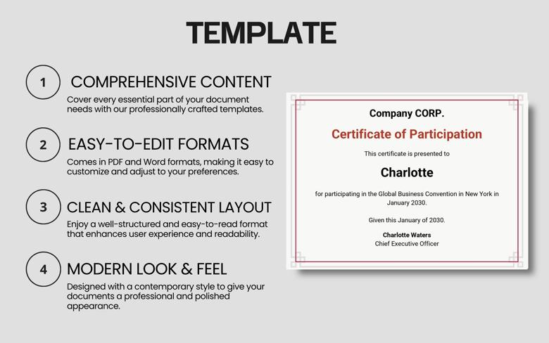 Certificate of Participation Template | Editable Certificate Award for Events & Achievements | Instant Download