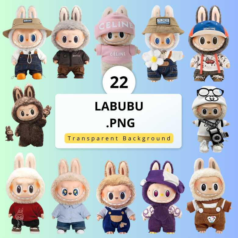 22 Labubu PNG Set | Bunny Doll, Cute Character, Cartoon Figure