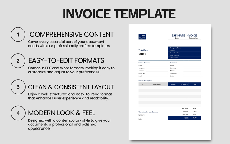 Estimate Invoice Template | Editable PDF & Word | Business Quote & Service Estimation Form