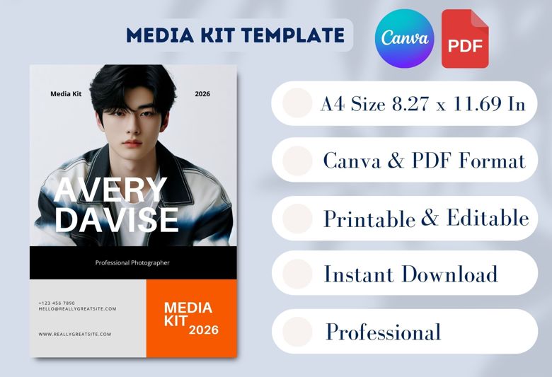 Modern Media Kit Template for Influencers & Creators | Editable Canva Portfolio for Photographers, Models & Digital Talent | A4