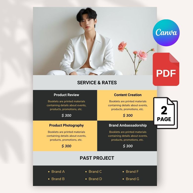 Modern Male Influencer Media Kit Template | Editable Canva Press Kit for Content Creators & Models | Stylish Aesthetic | Instan