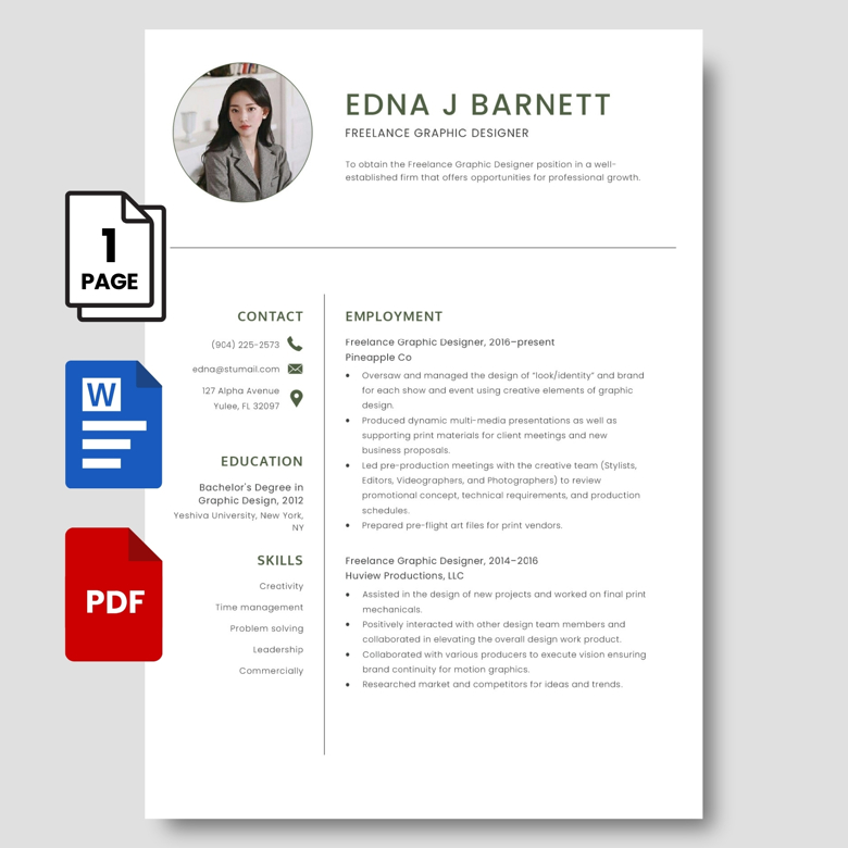 Freelance Graphic Designer Resume Template | 2-Page Editable CV in PDF & Word | Modern Portfolio Style for Creatives