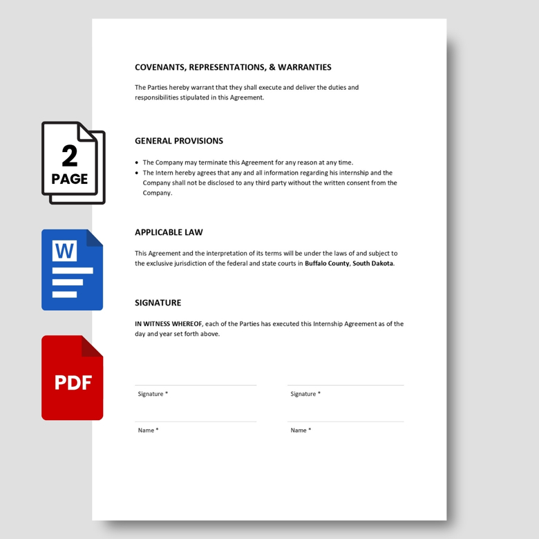 Internship Agreement Template | Editable Intern Contract PDF & Word | Professional Internship Legal Document for Companies & St