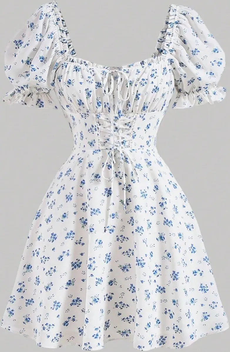 เดรสลายดอกไม้แขนตุ๊กตา