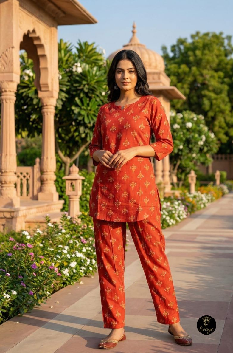 Rust Cotton Printed Cotton Co-ord Set