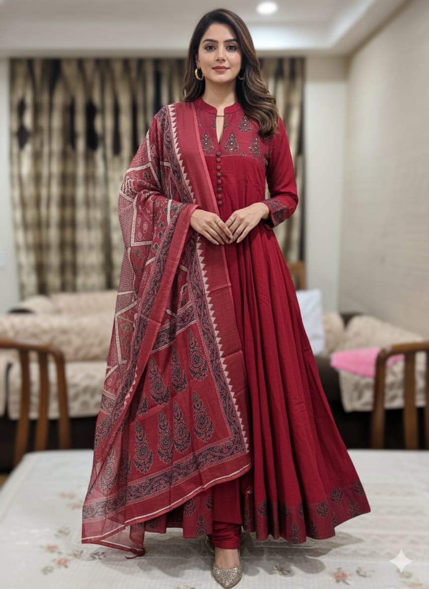 Maroon Anarkali Suit Set