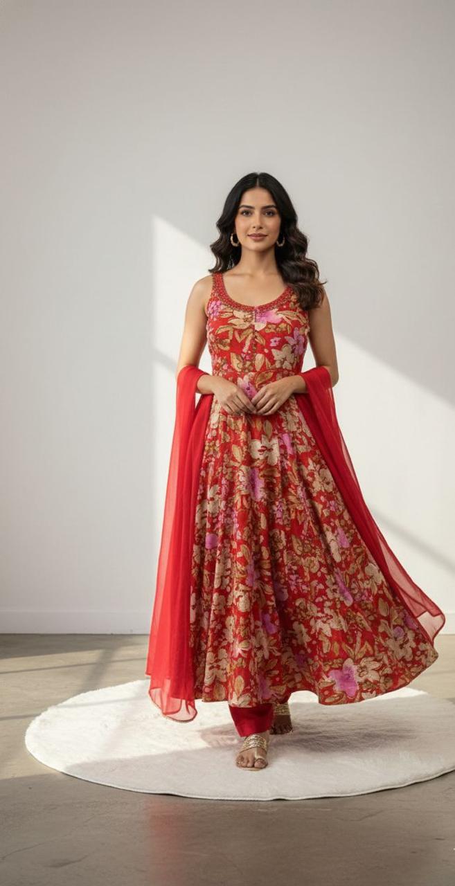 Floral Printed Anarkali Suit