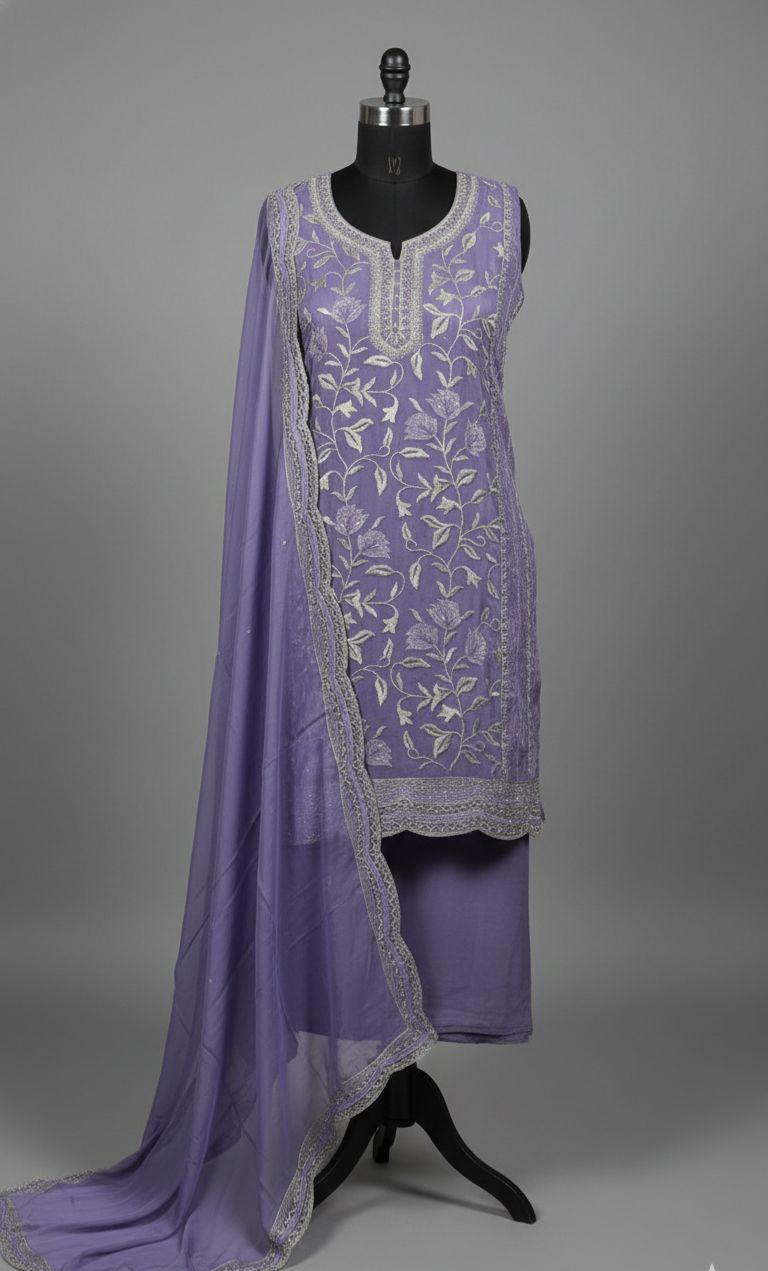 Lavender Embroidered Kurta Set