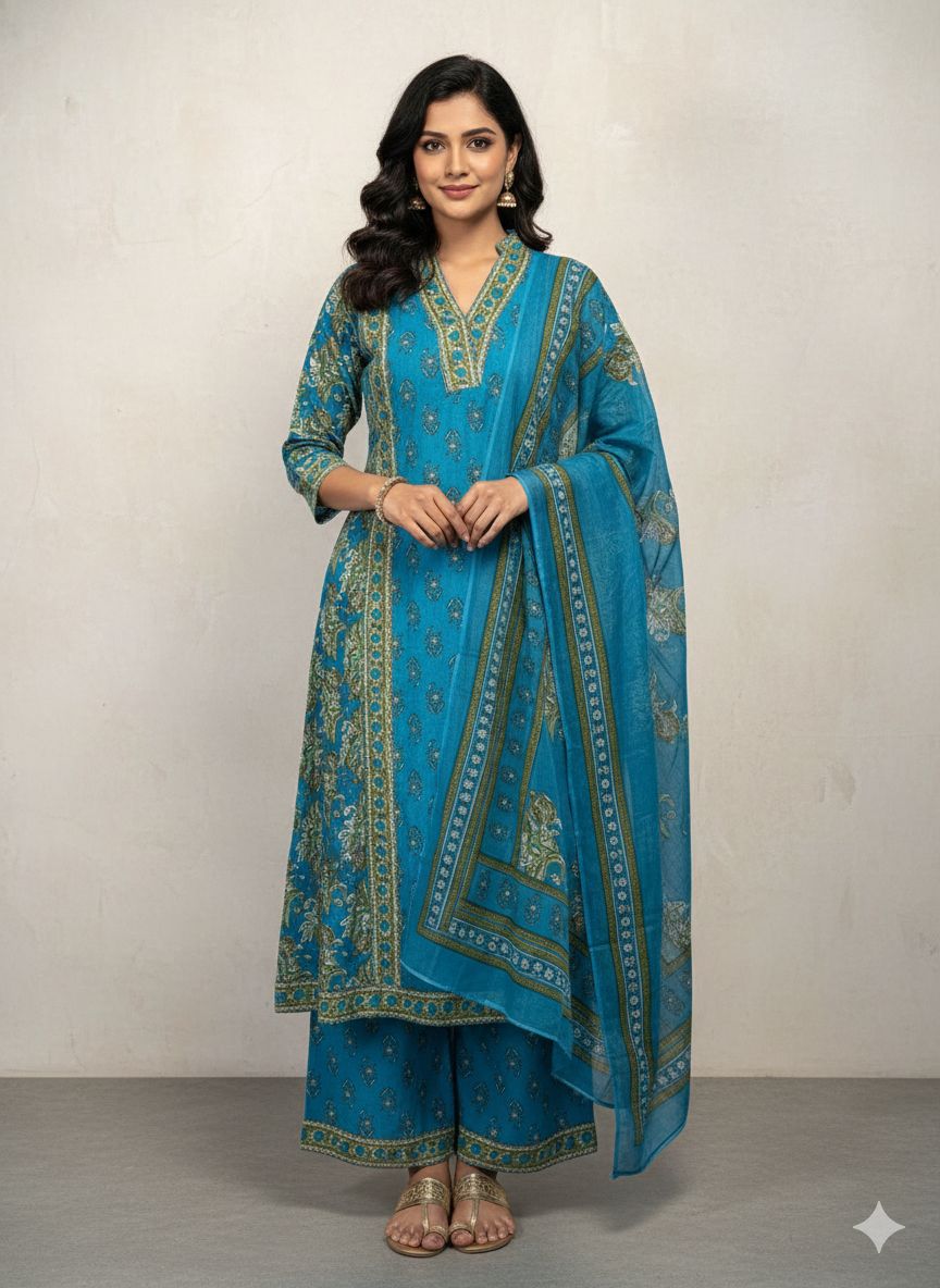Blue Ethnic Printed Kurta Set