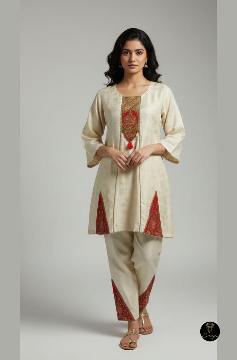 Embroidered Cotton Self Tisshu Co-ord Set