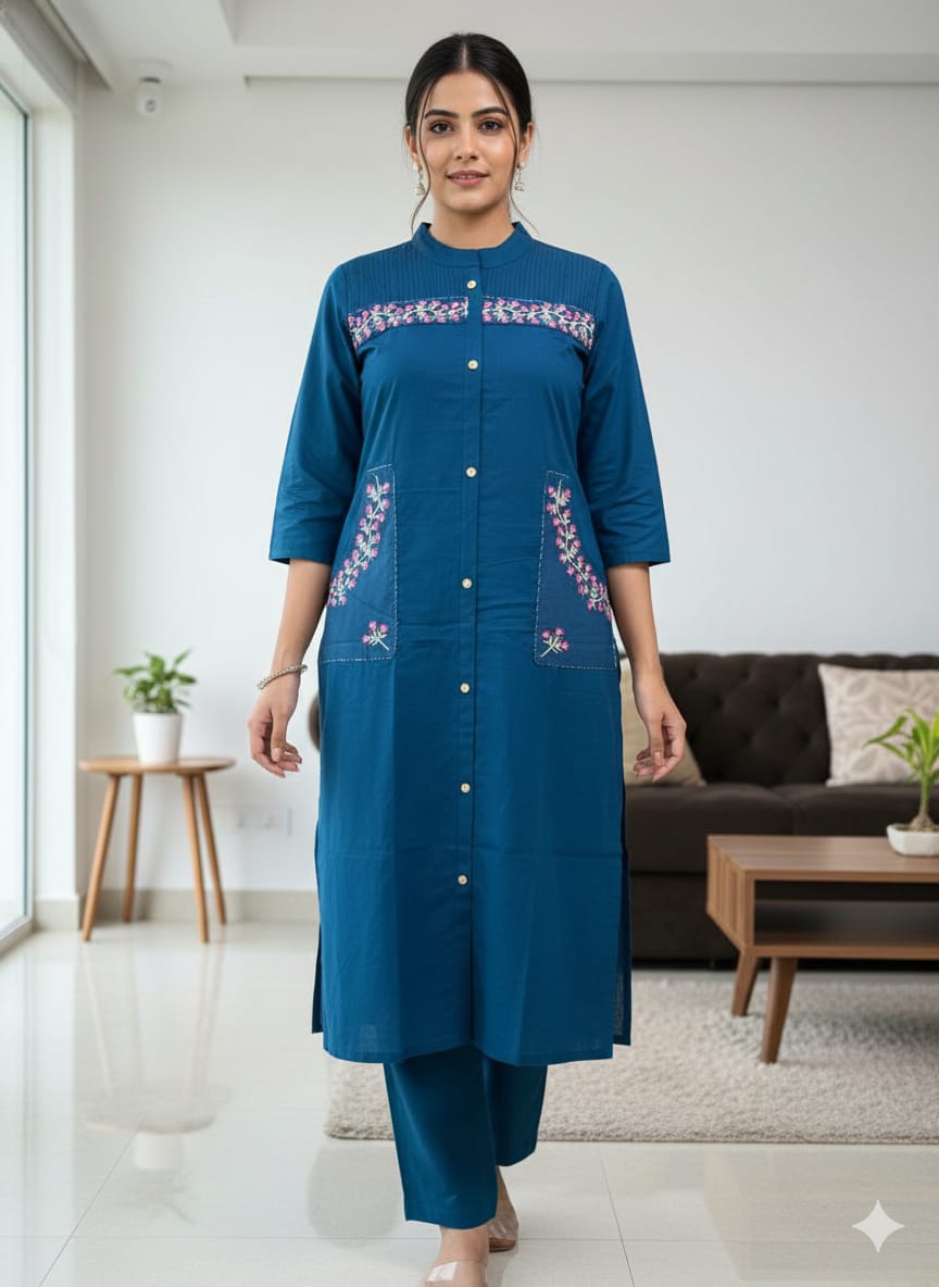 Blue Embroidered Kurta Set