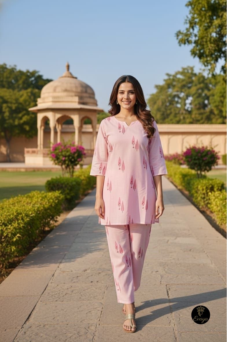 Pink Printed Cotton Co-ord Set
