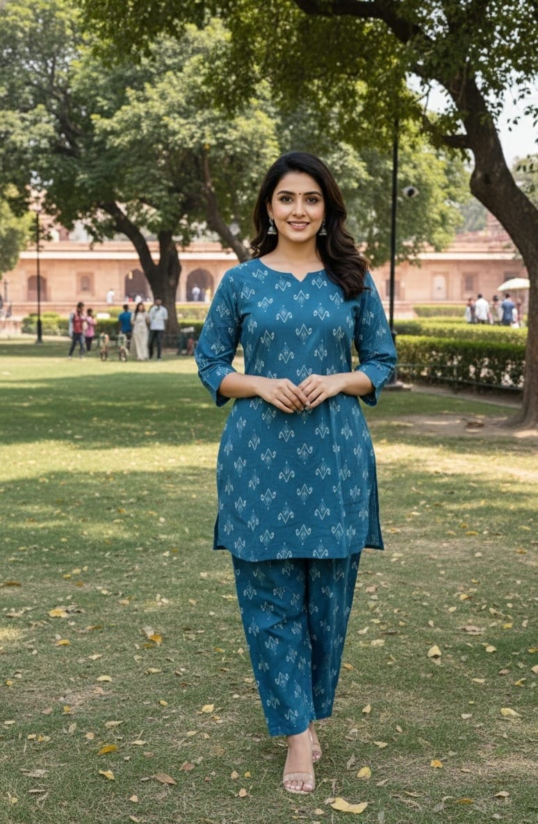 Blue Cotton Kurta Set