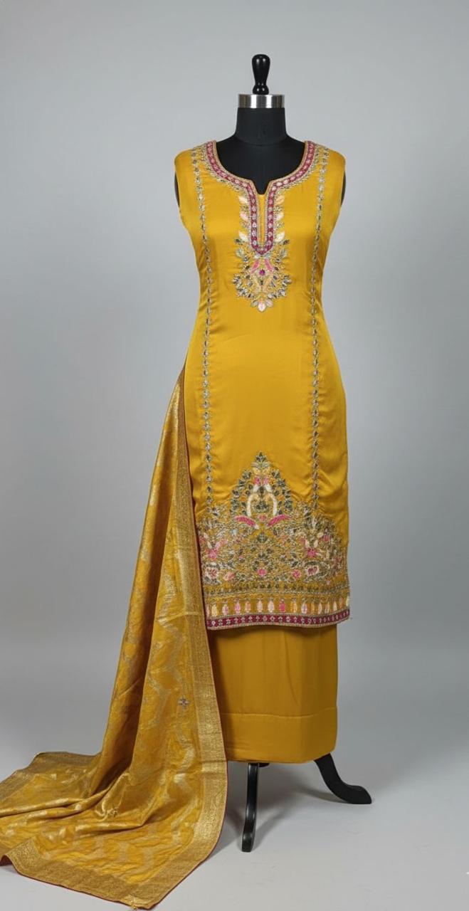 Mustard Yellow Embroidered Salwar Suit