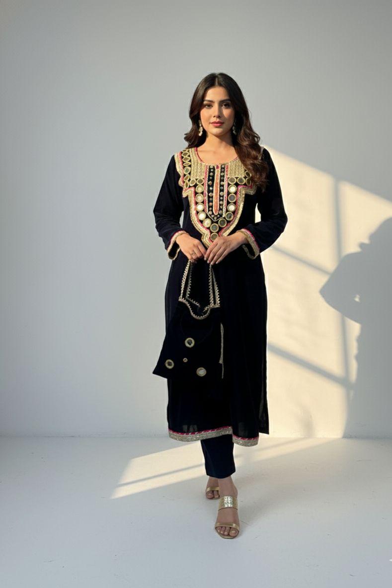 Embroidered Black Kurta Set