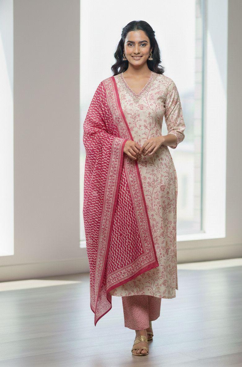 Floral Printed Cotton Kurta Set