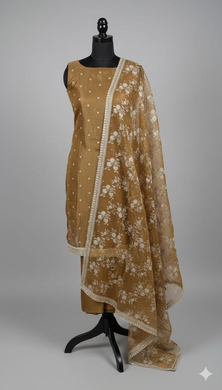 Brown Floral Salwar Kameez Set