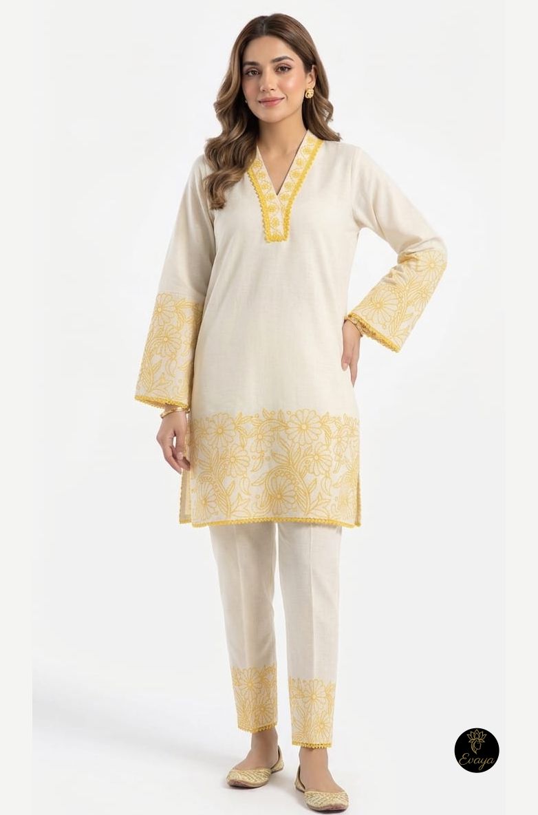 Elegant Cream Khadi Cotton Co-ord Set